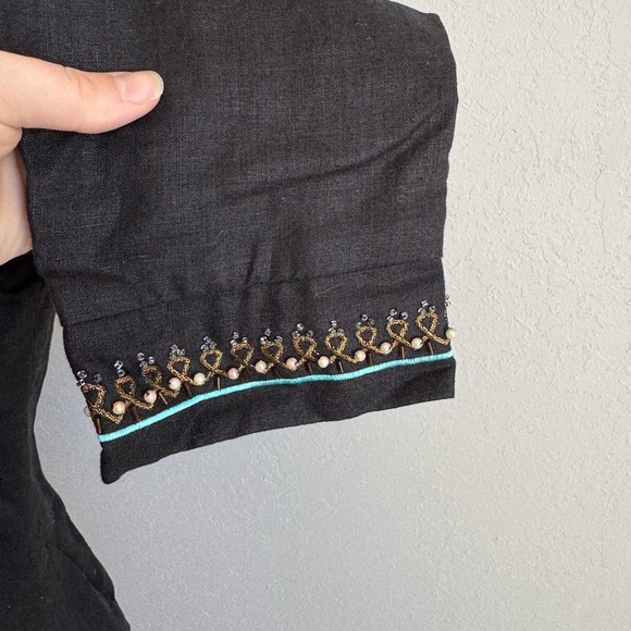 Sarah Spencer Black Linen Beaded Blazer Women’s 8 Shirt Jacket Boho - Picture 4 of 6